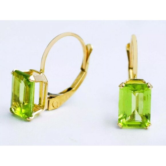 Genuine 2.82 Cts Peridot Earrings 14k Yellow Gold